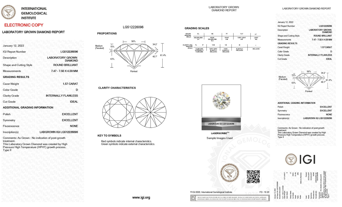 1.57 Carat Excellent Cut Lab Grown Diamond
