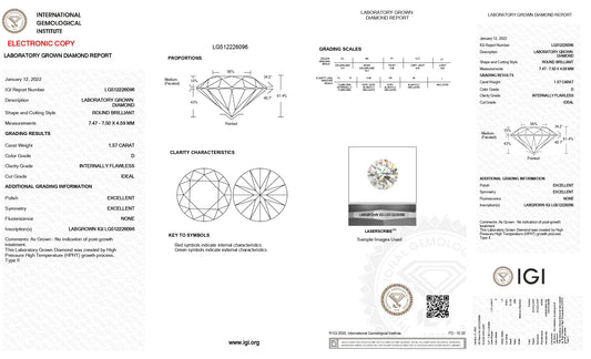 1.57 Carat Excellent Cut Lab Grown Diamond