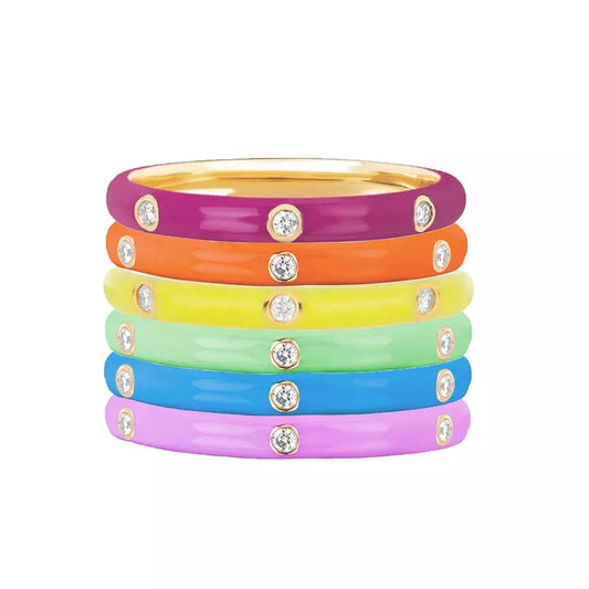 EMBELLISHED 925 SILVER STACKABLE ENAMEL COLOR RINGS