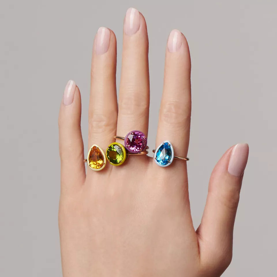 Birnenförmige Ringe aus 925er Silber mit Emaille-Farben