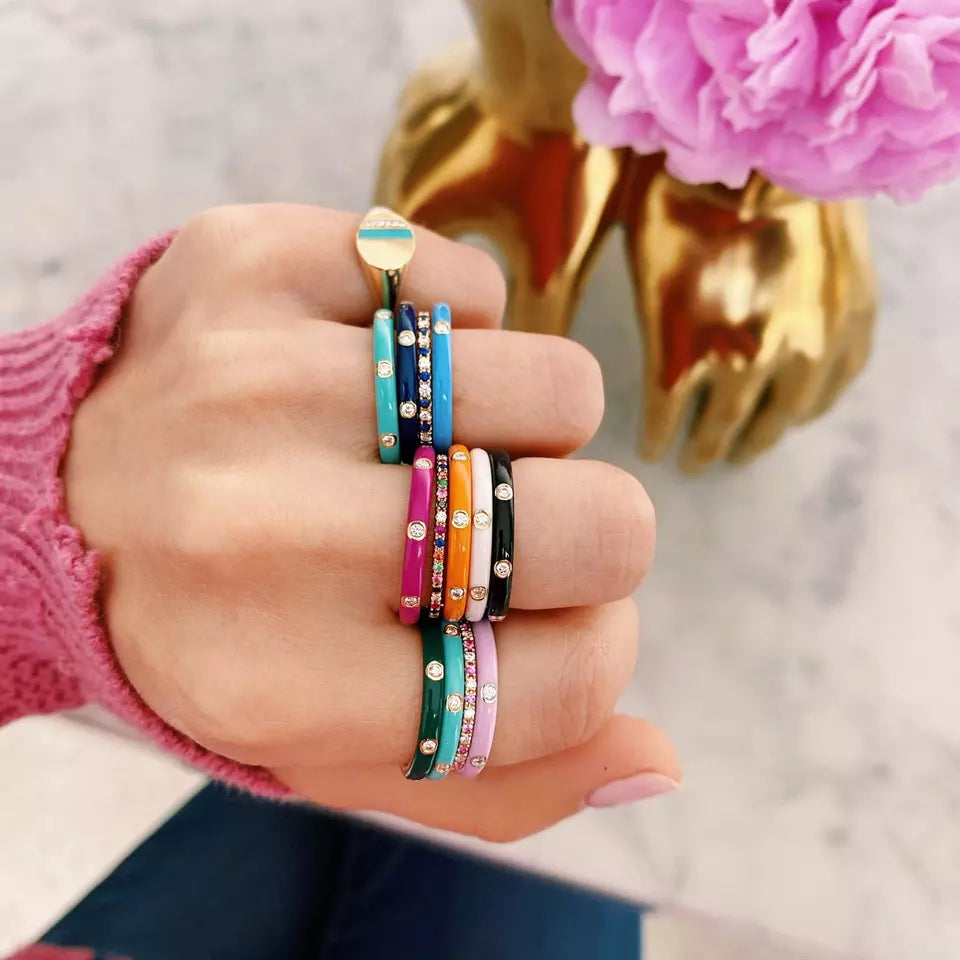 EMBELLISHED 925 SILVER STACKABLE ENAMEL COLOR RINGS