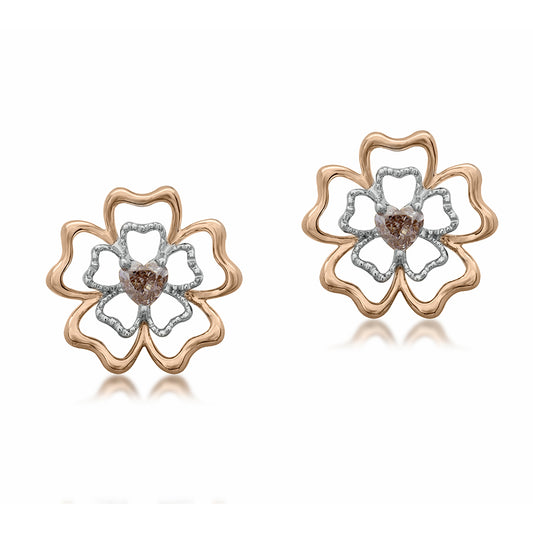 FLOWER OF HEARTS- 14K GOLD & NATURAL DIAMOND EARRINGS