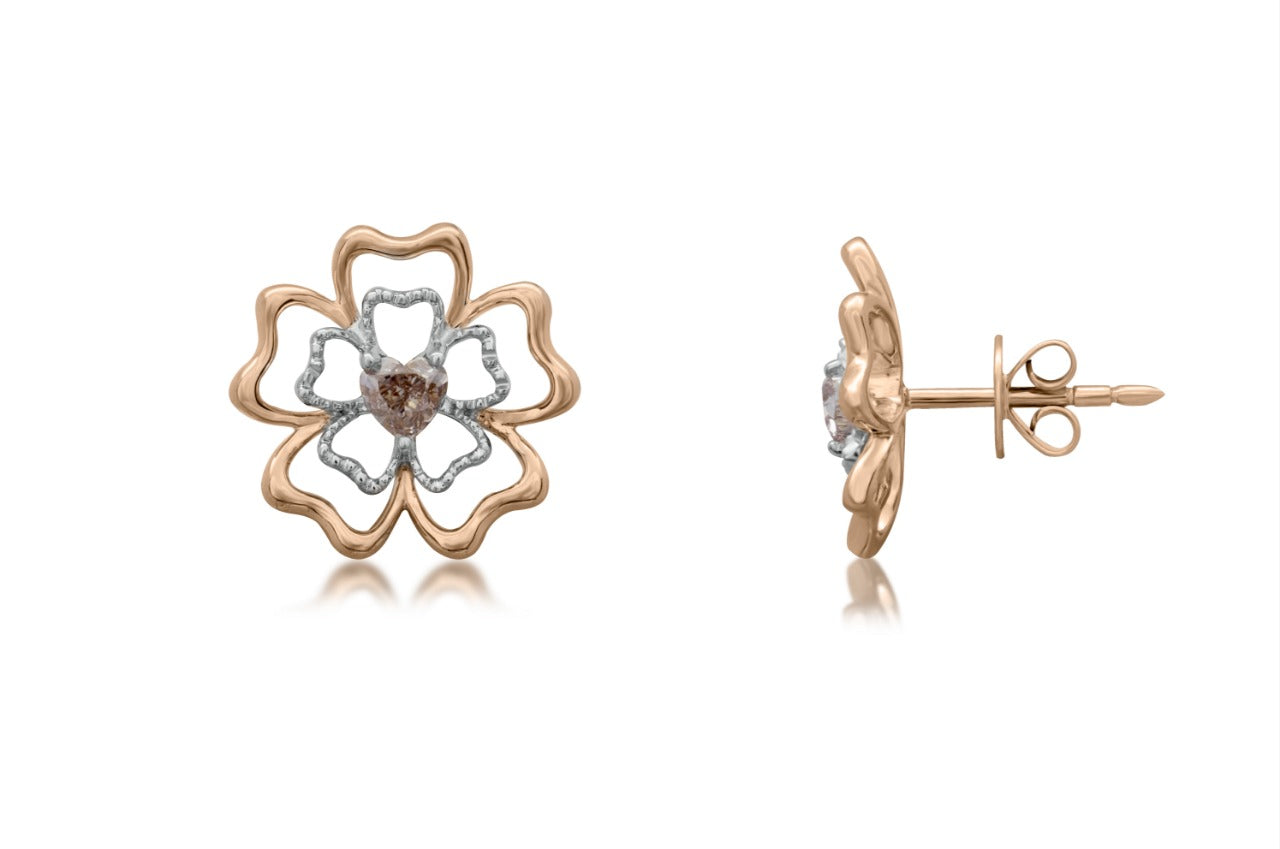 FIORE DI CUORI - ORECCHINI IN ORO 14K E DIAMANTI NATURALI