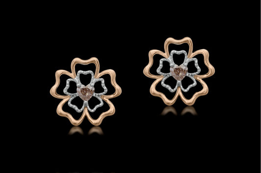 FLOWER OF HEARTS- 14K GOLD & NATURAL DIAMOND EARRINGS