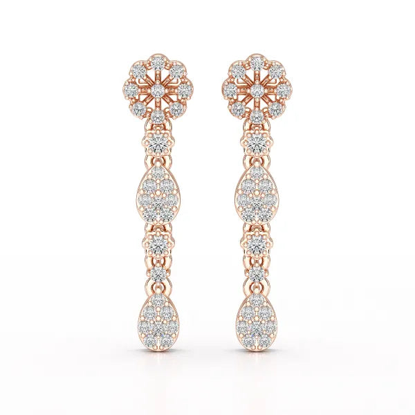 0.65 CT Lab Diamond Flower Dangle Drop Earring