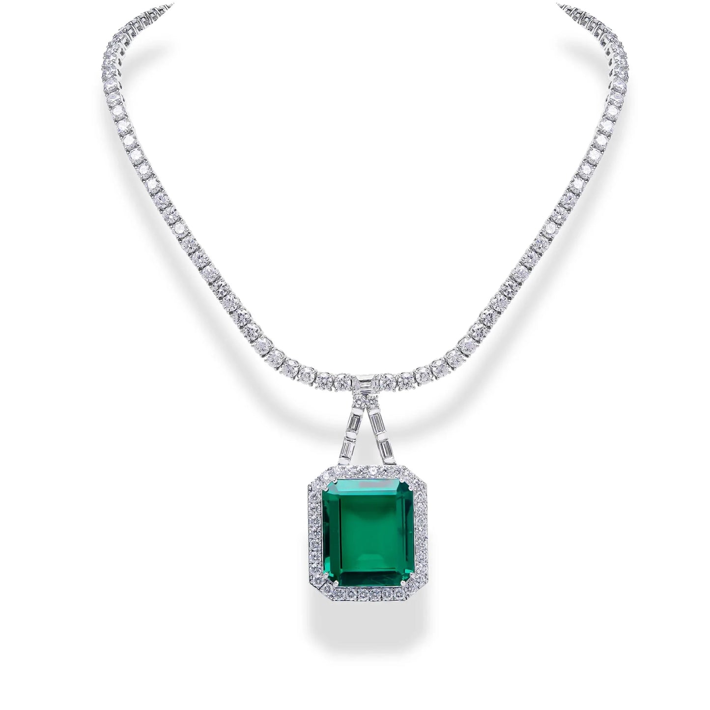 Elegant 18 KT Gold Necklace with Emeralds and Diamonds