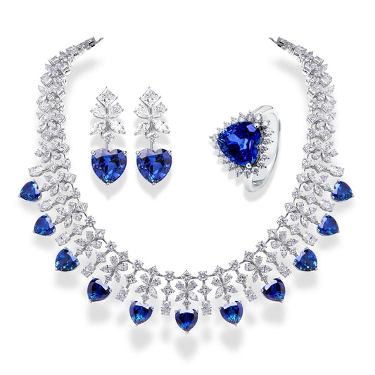 Exquisite 18 KT Gold Jewelry Collection Featuring Lab-Grown Blue Sapphires