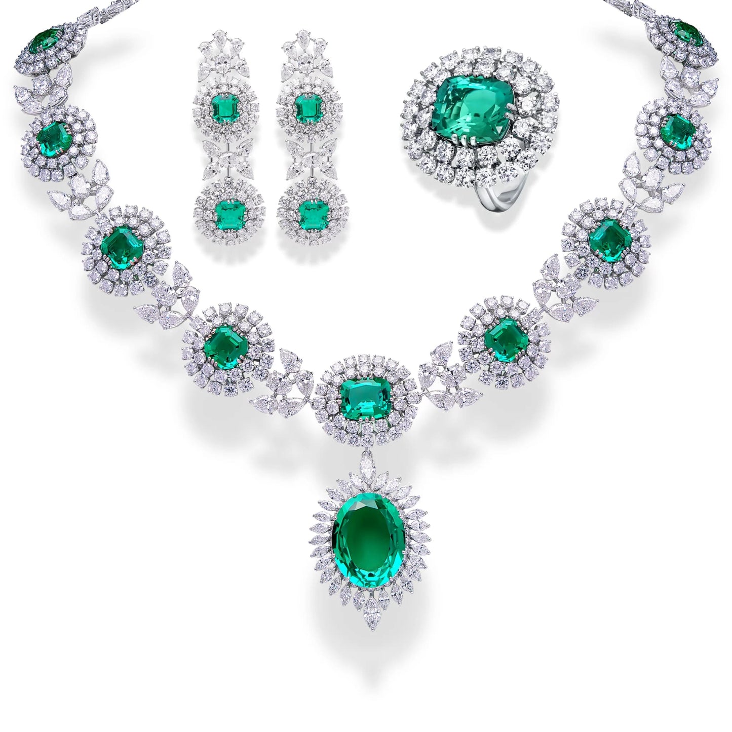 Luxurious 18 KT Gold Jewelry Collection with Emeralds and Diamonds