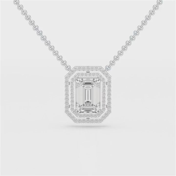 11.43 CT Emerald Cut Halo Lab Diamond Pendant