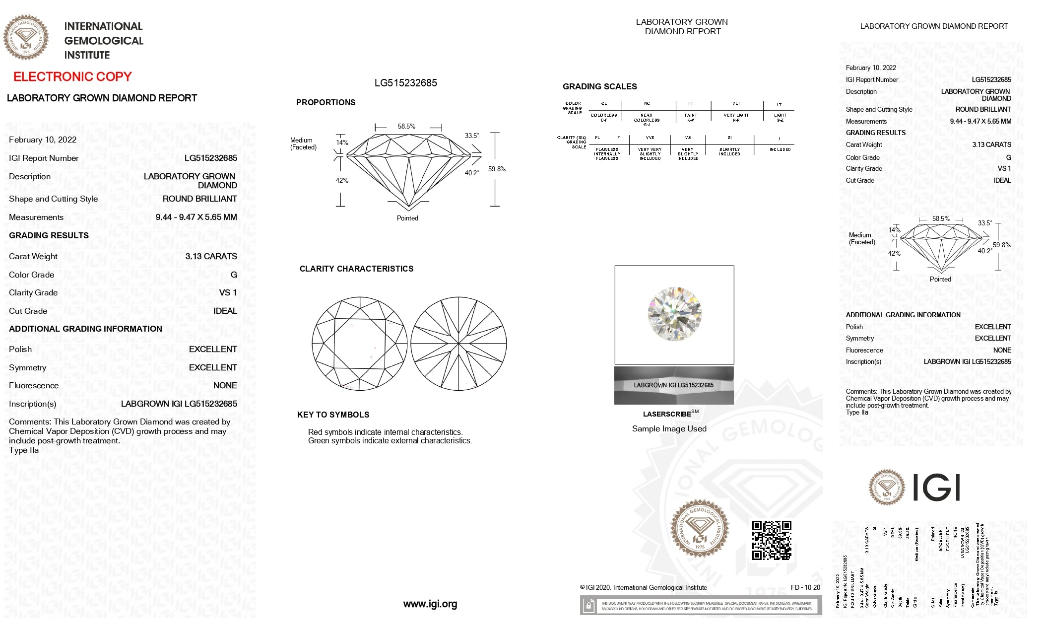 Diamante di laboratorio da 3,13 carati
