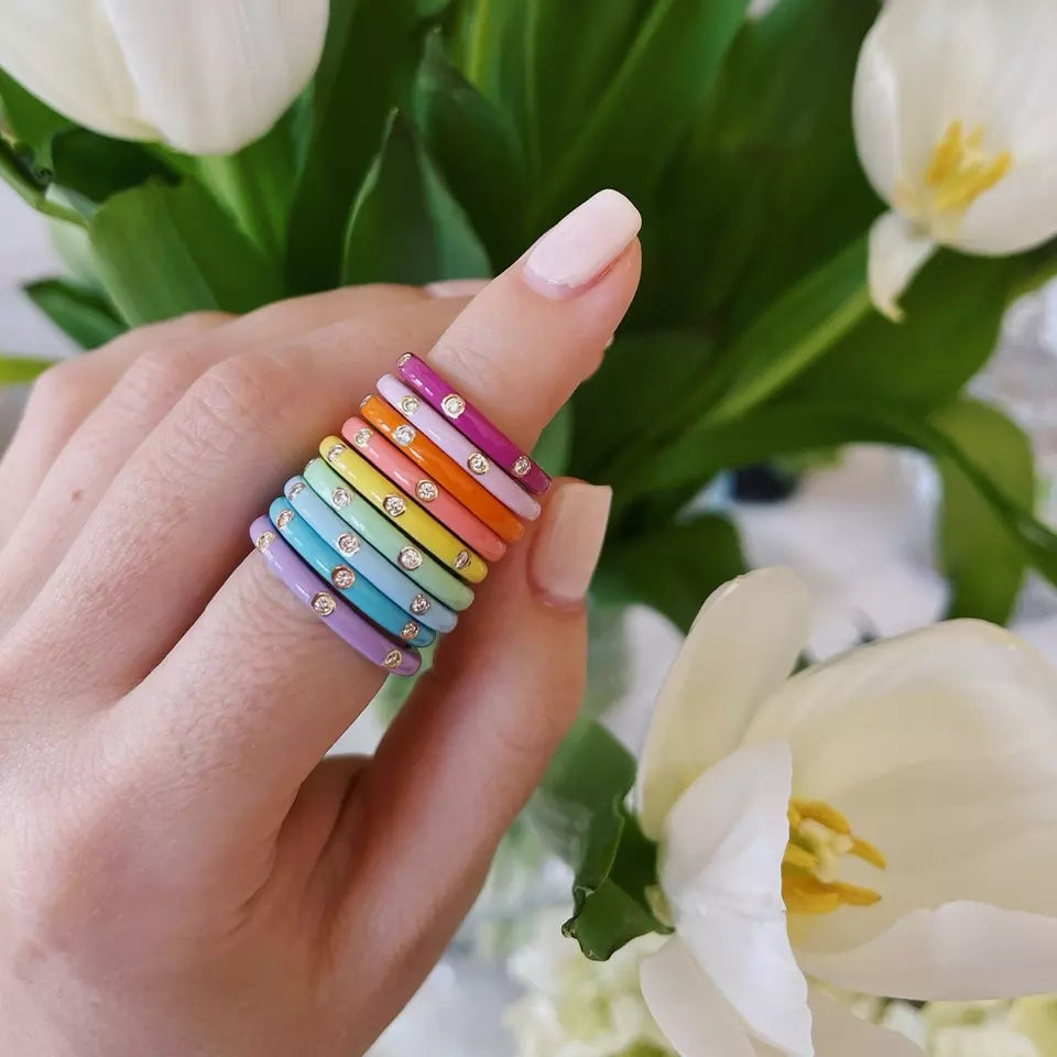 EMBELLISHED 925 SILVER STACKABLE ENAMEL COLOR RINGS