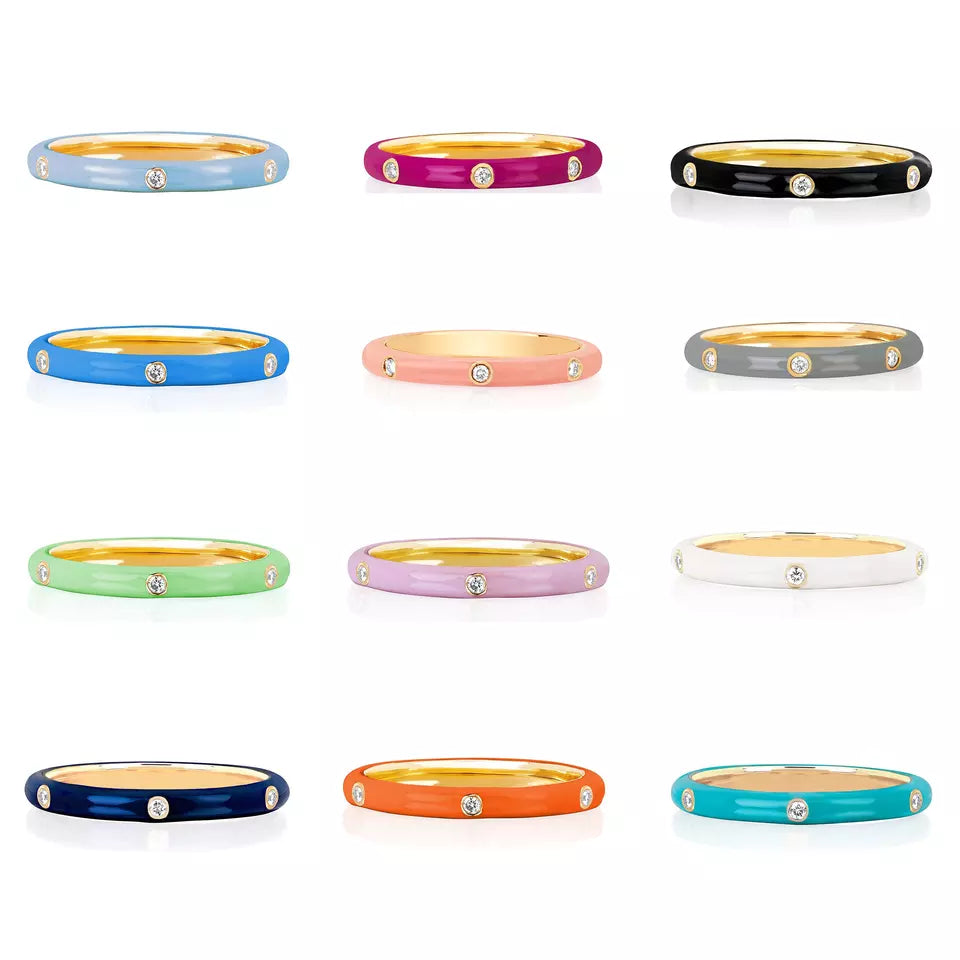 EMBELLISHED 925 SILVER STACKABLE ENAMEL COLOR RINGS