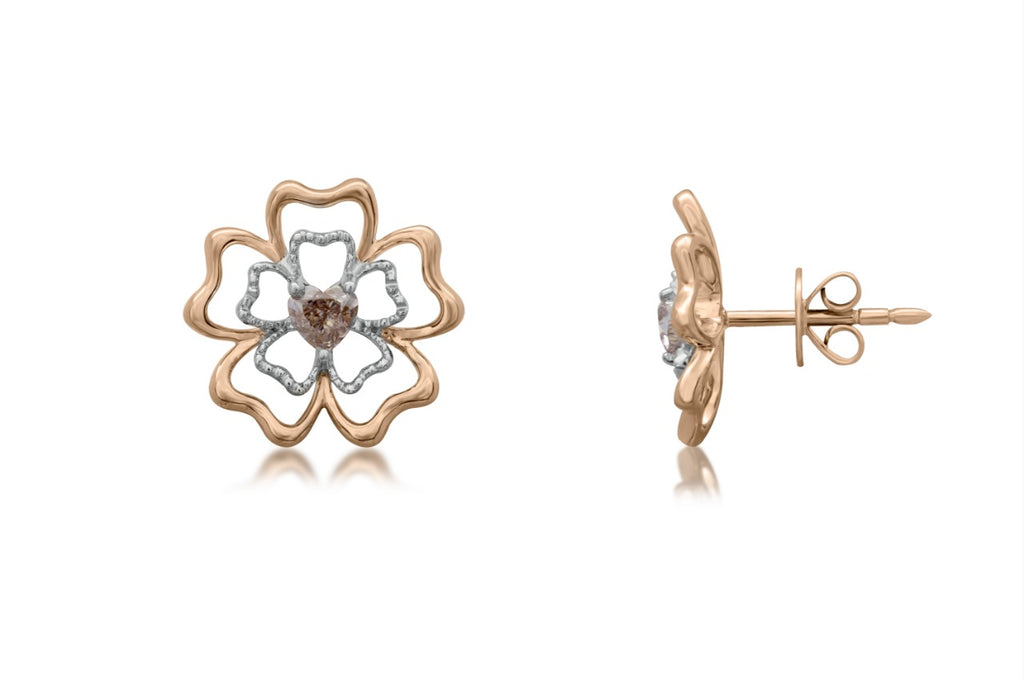 FLOWER OF HEARTS- 14K GOLD & NATURAL DIAMOND EARRINGS